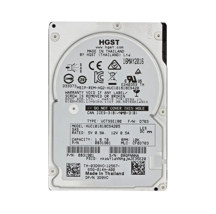 Dell 03D9VC 1.8TB 12Gb/s SAS 10000 2.5-Inch Hard Drive