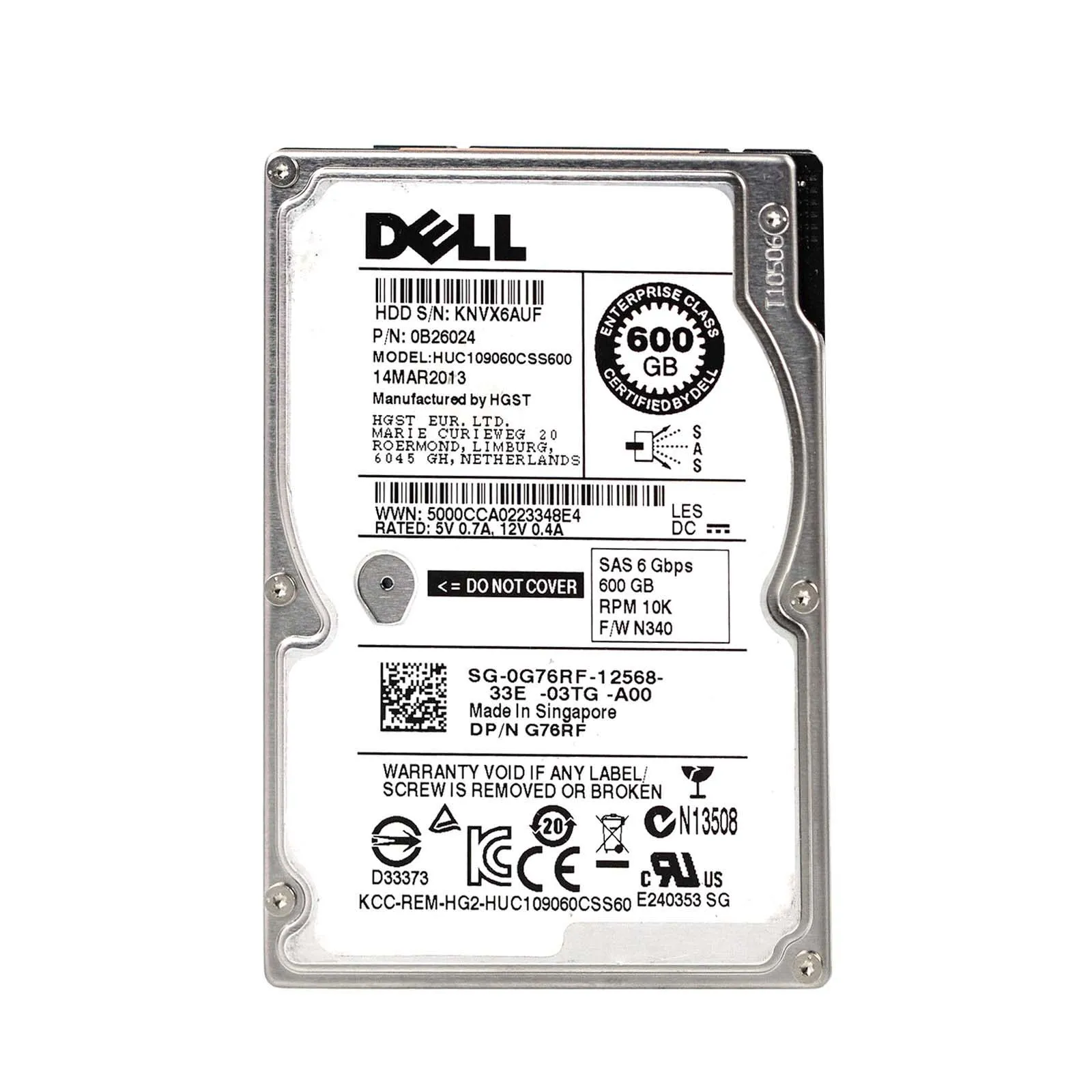 Dell 0G76RF 600GB 10000RPM SAS 6Gb/s 2.5-Inch Hard Drive