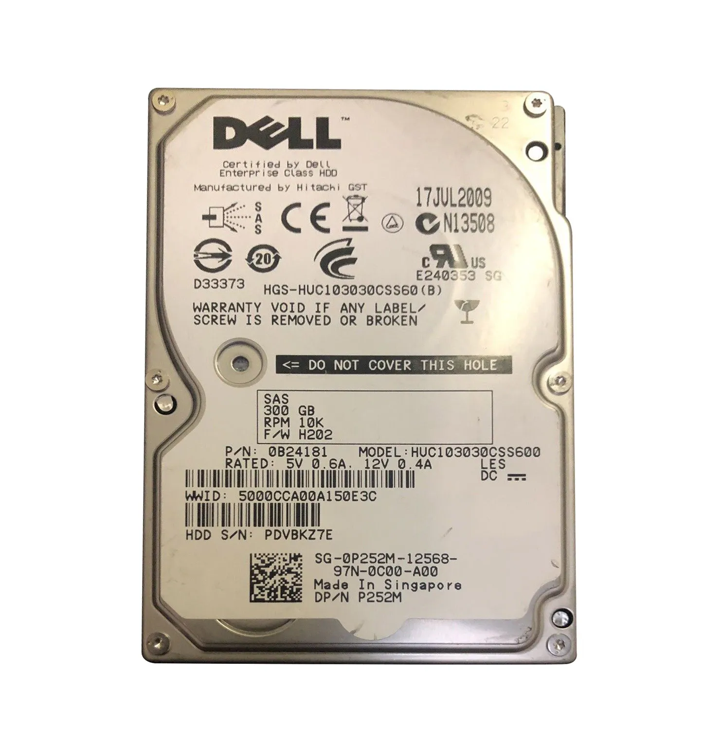 Dell 0P252M 300GB 10000RPM SAS 6Gb/s 16MB Cache 2.5-Inch Hard Drive