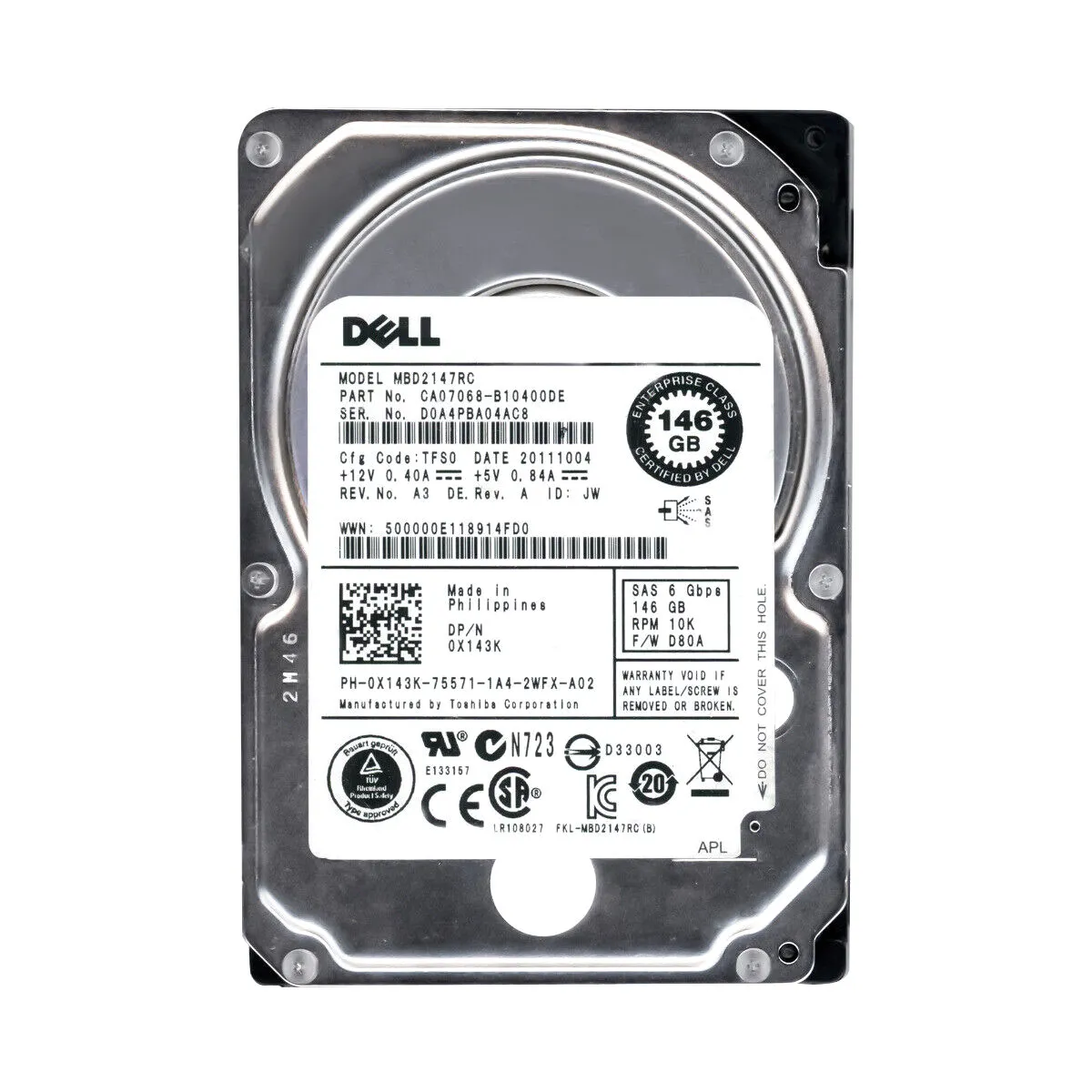 Dell 0X143K 146GB 6Gb/s SAS 10000 2.5-Inch Hard Drive