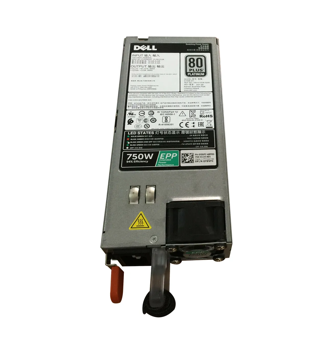 Dell 0Y9VFC 750 Watts 100-240 V Power Supply For PowerEdge R630