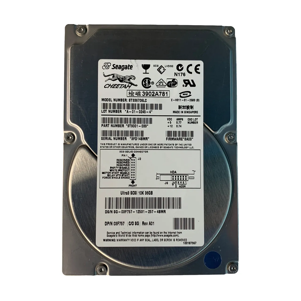 Dell 3F757 36.7GB Ultra-160 SCSI 10000 3.5-inch 4MB Hard Drive