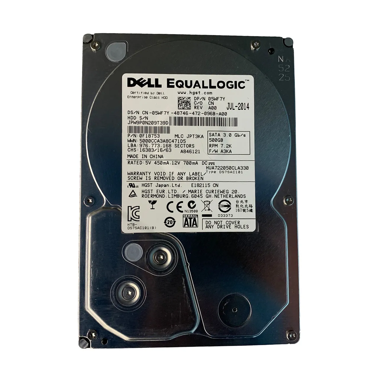 Dell 5WF7Y 500GB 3Gb/s SATA 7200 3.5-inch 16MB Hard Drive