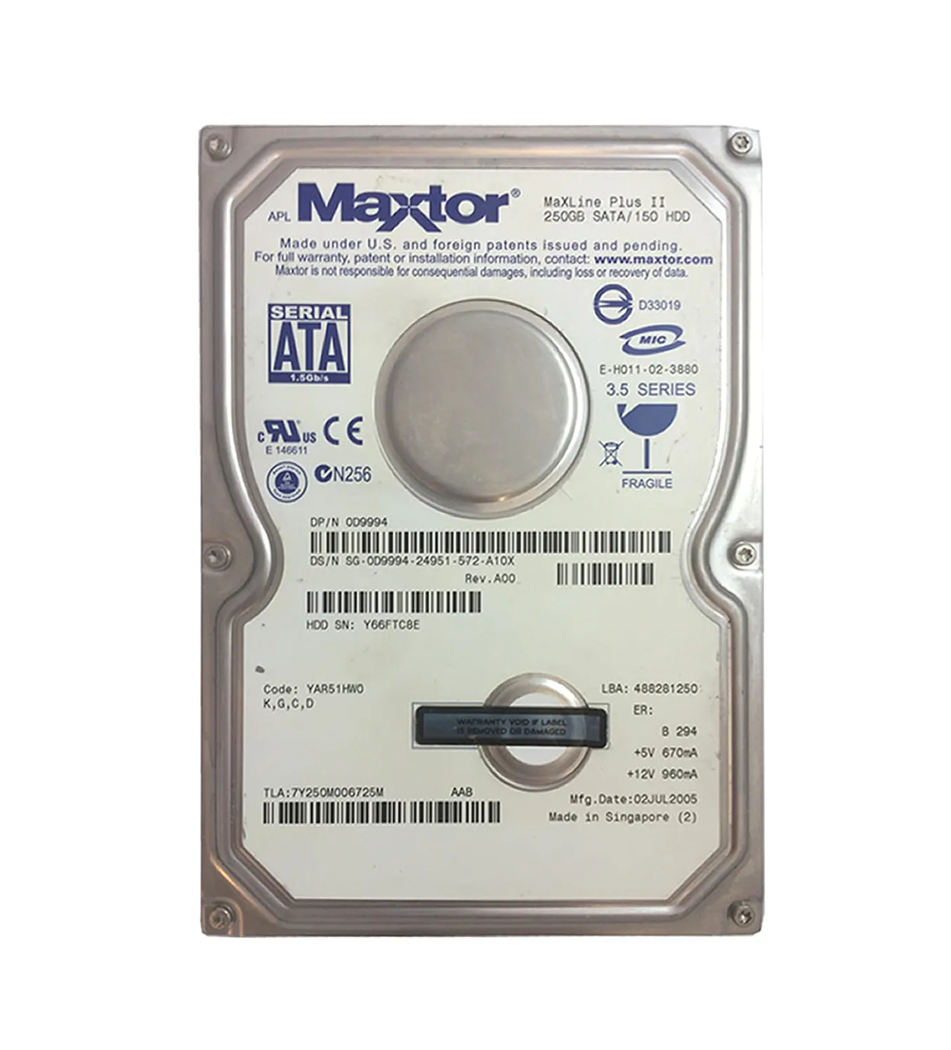 Dell D9994 250GB 3Gb/s SATA 7200 3.5-inch 16MB Hard Drive