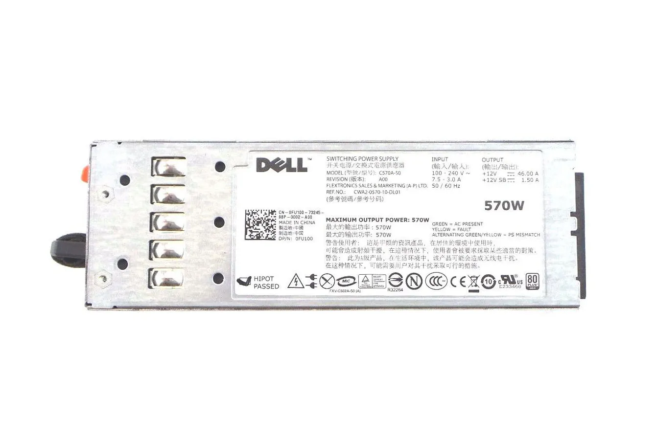 Dell FU100 570 Watts Redundant Power Supply For PowerEdge R710