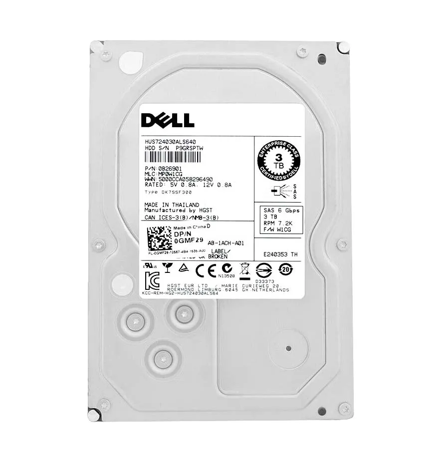 Dell GMF29 3TB 7200RPM SAS 6Gb/s 64MB Cache 3.5-Inch Hard Drive