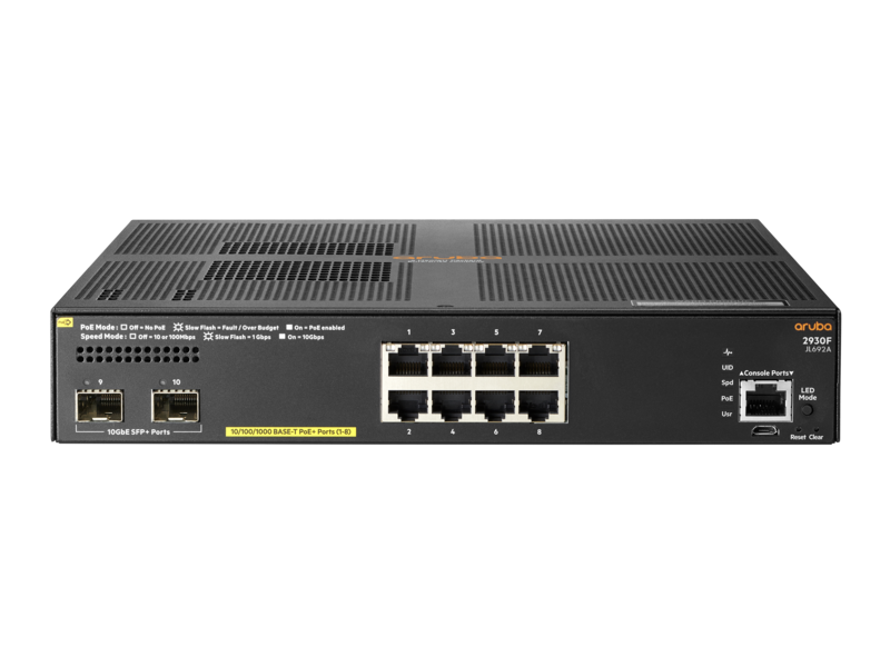 HP JL692A Aruba 2930F 8G PoE+ 8x RJ45 Ports PoE+ 2x SFP+ Ports Switch