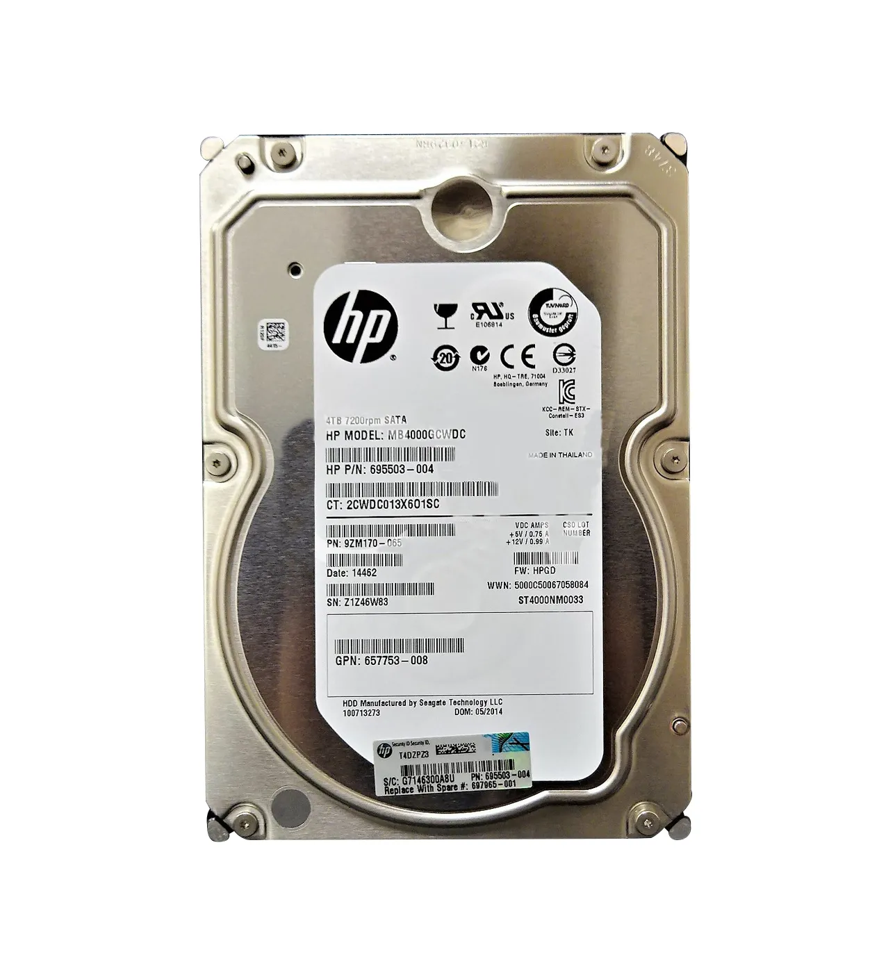 HP MB4000GCWDC-SC 4TB 7200RPM SATA 3Gb/s Hot-Pluggable LFF 3.5-inch Midline Hard Drive with Tray for...