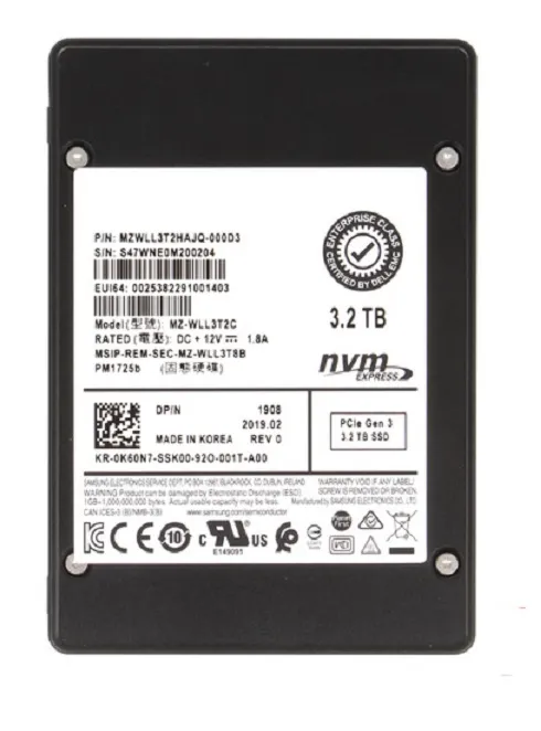 Samsung MZ-WLL3T2C 3.2TB PCIe NVMe 3.0 x4 2.5-in SSD