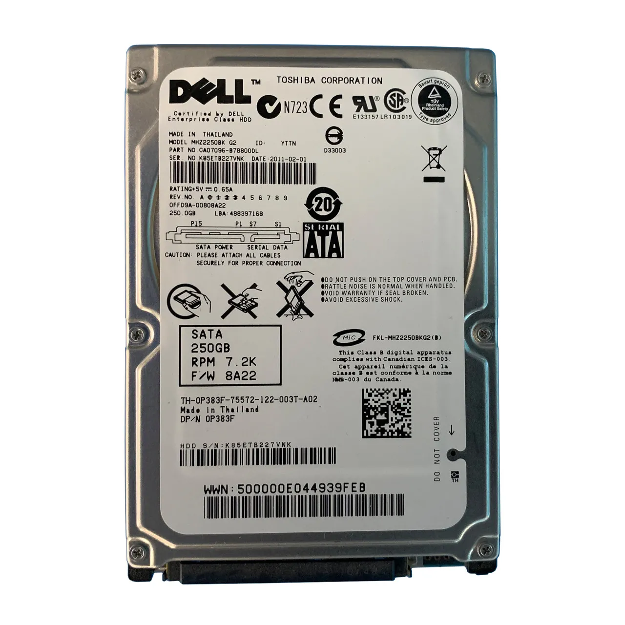 Dell P383F 250GB 3Gb/s SATA 7200 2.5-inch 16MB Hard Drive