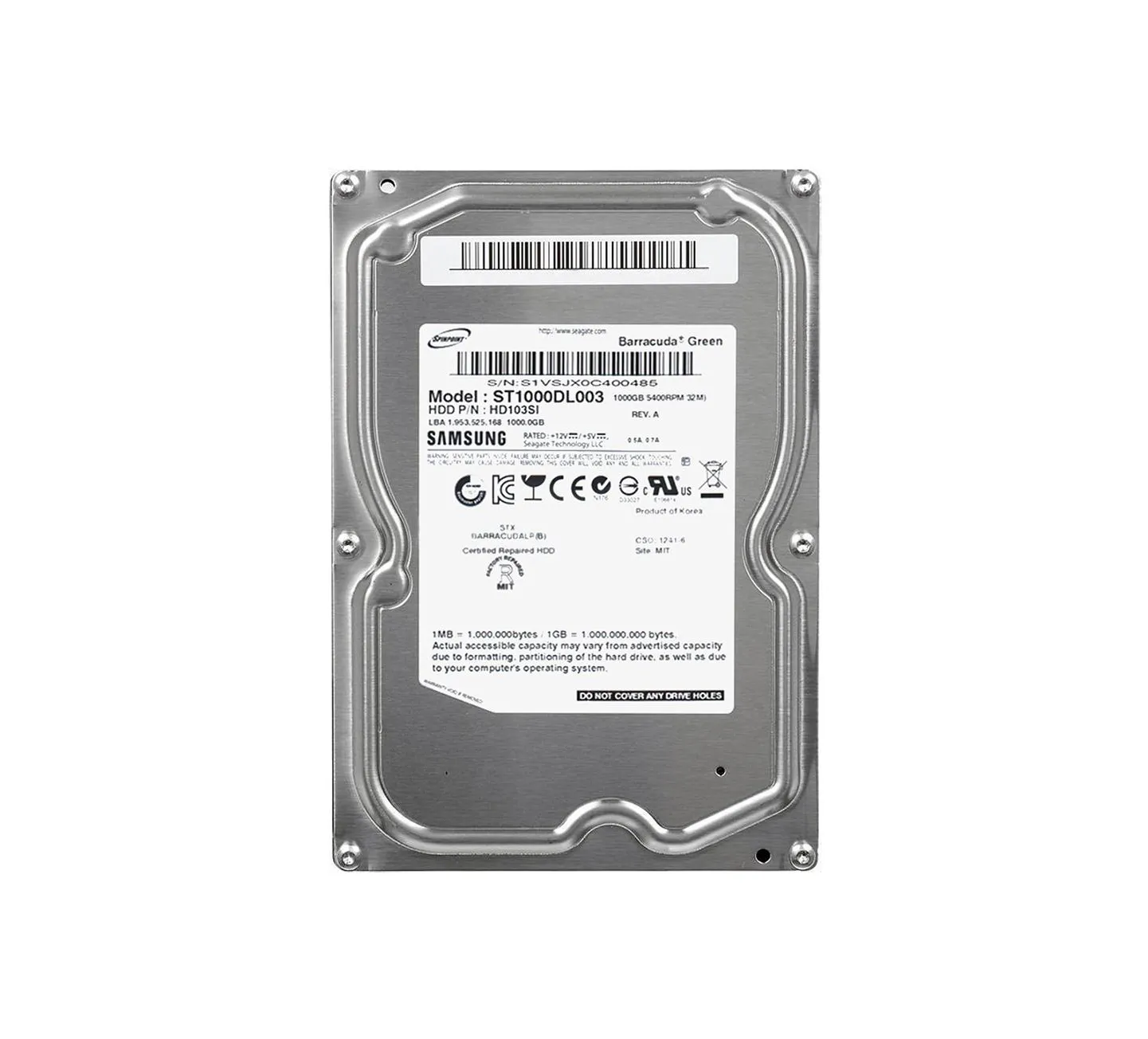 Seagate ST1000DL003 BarraCuda Green 1TB 5400RPM SATA 3Gb/s 32MB Cache 3.5-inch Hard Drive