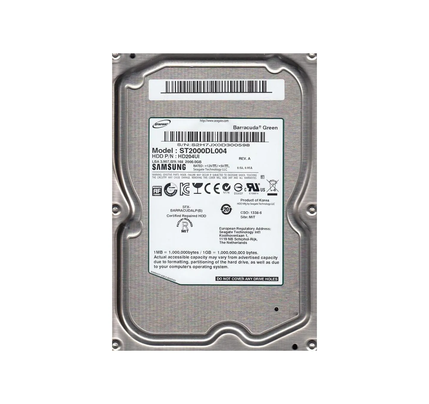 Seagate ST2000DL004 BarraCuda Green 2TB 5400RPM SATA 3Gb/s 32MB Cache 3.5-inch Hard Drive