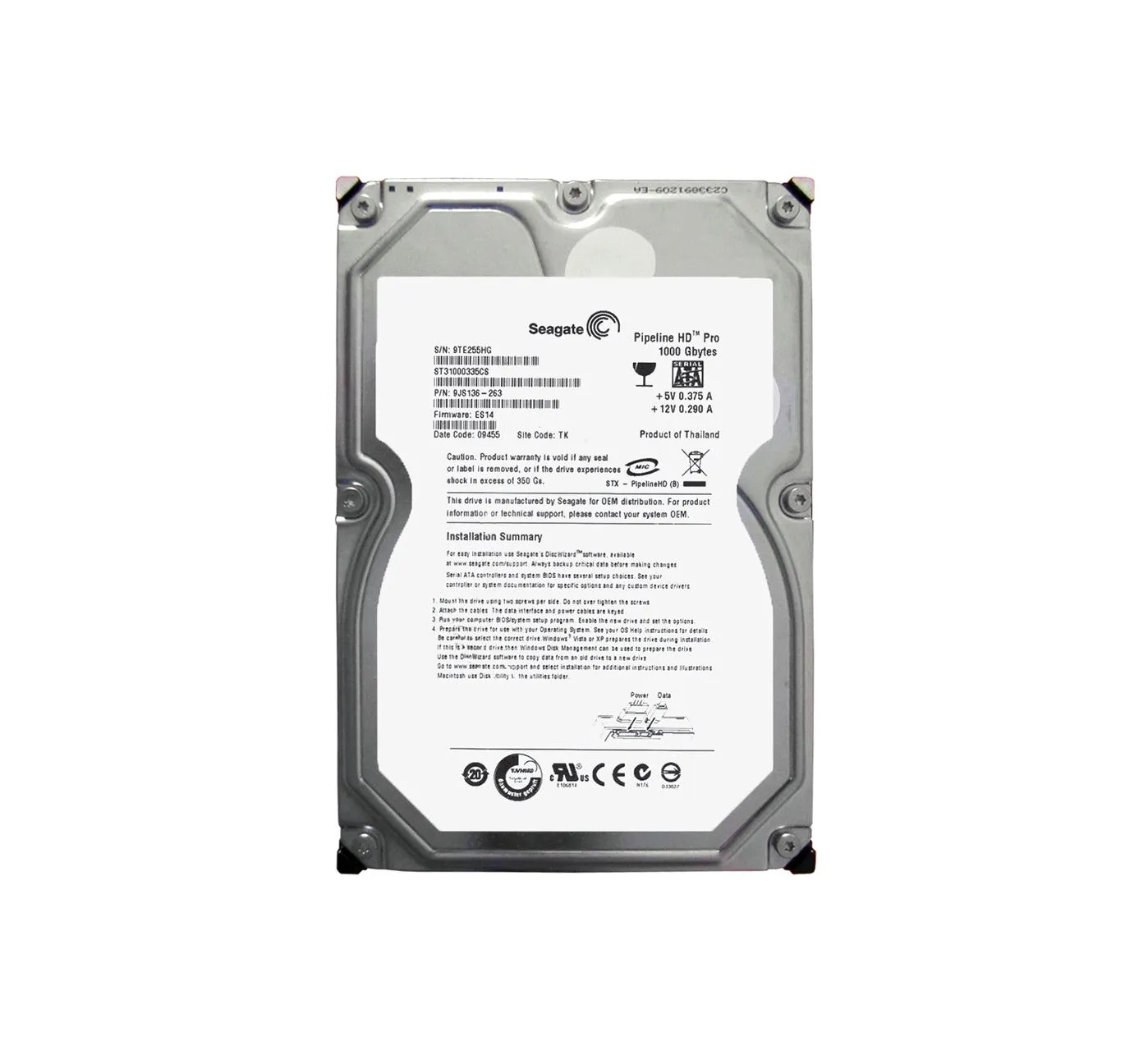 Seagate ST31000335CS Pipeline HD Pro 1TB 7200RPM SATA 6Gb/s 64MB Cache 3.5-inch Hard Drive