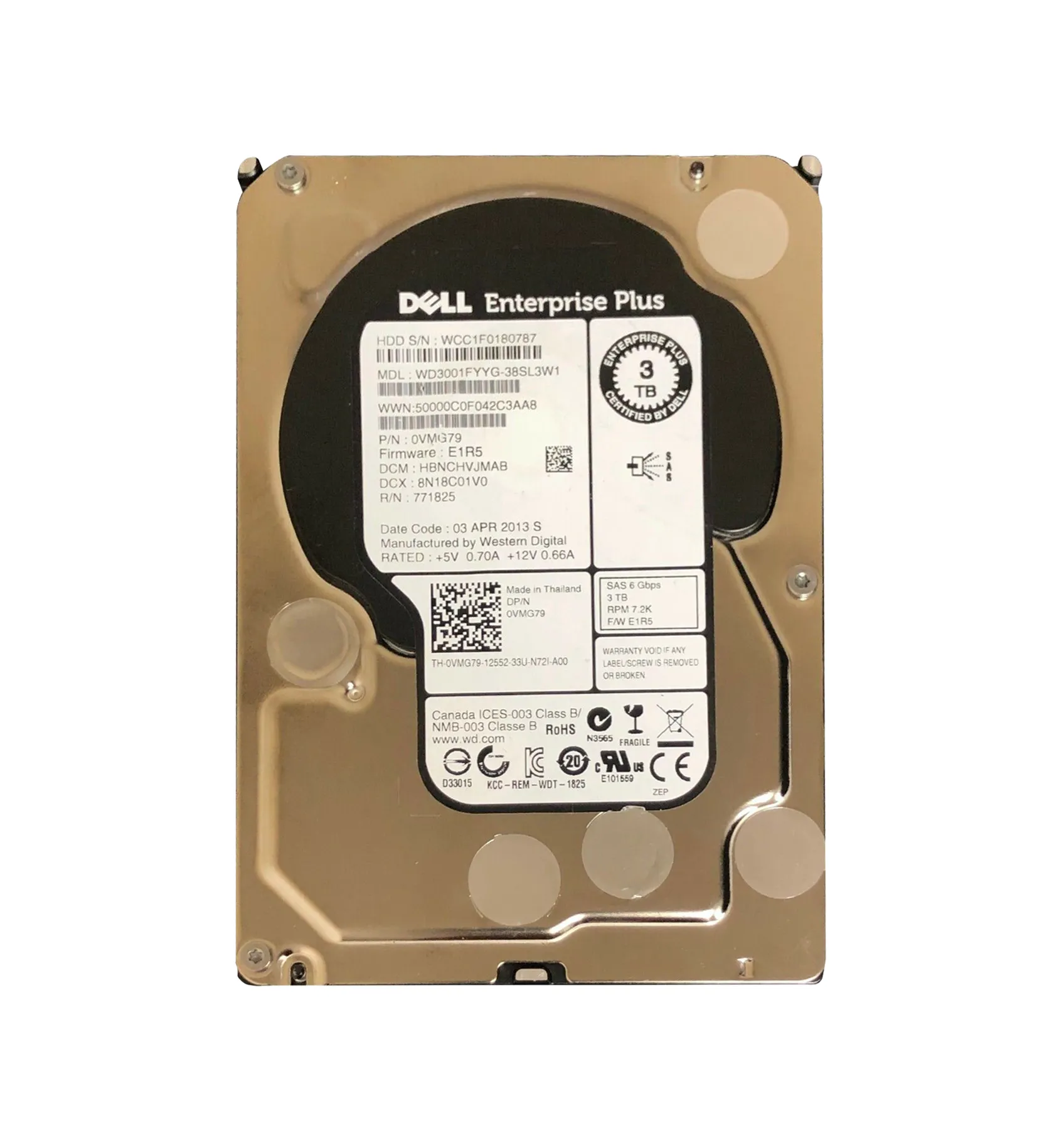 Dell VMG79 3TB 7200RPM SAS 6Gb/s 64MB Cache 3.5-Inch Hard Drive