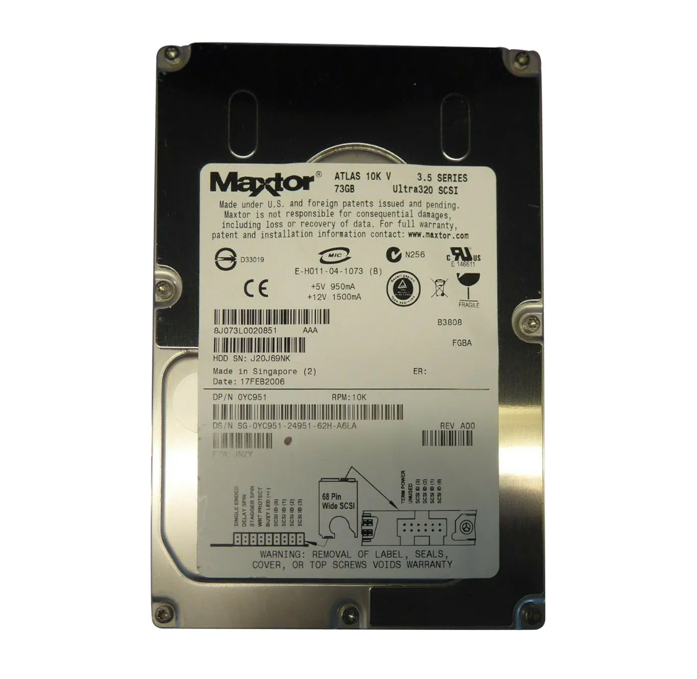 Dell YC951 73GB 10000RPM Ultra320 SCSI 68-Pin 3.5-Inch Hard Drive