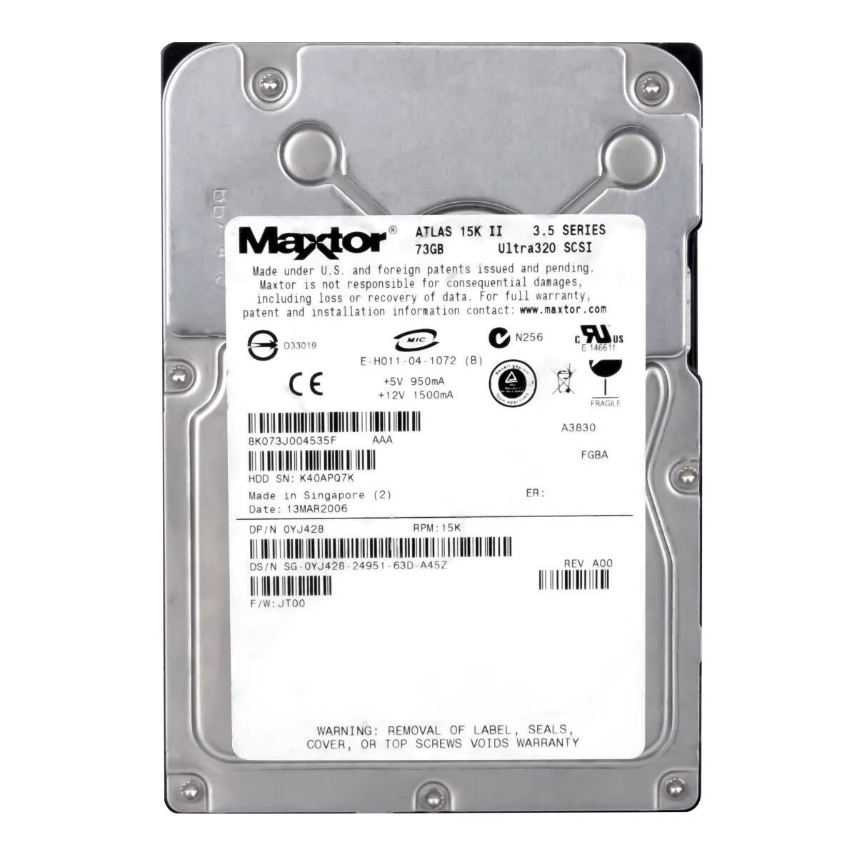 Dell YJ428 73GB 15000RPM Ultra320 SCSI 80-Pin 3.5-Inch Hard Drive